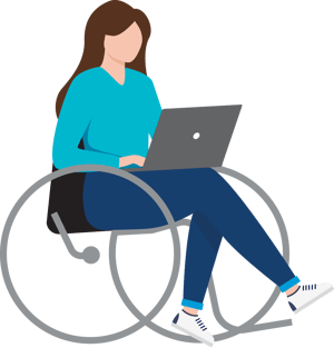 Woman with laptop in wheelchair