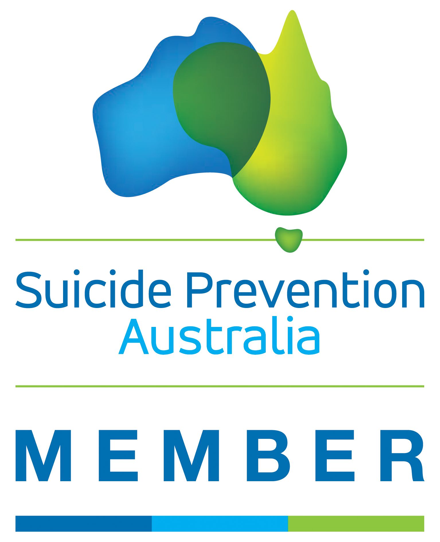 A green and blue image of Australia with the words Suicide Prevention Australia Member underneath